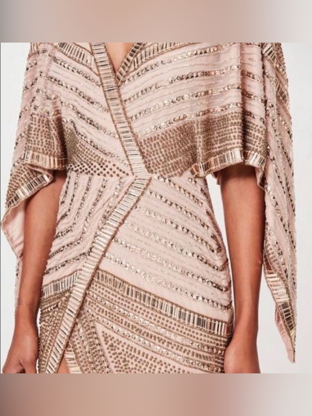 Missguided Embellished Kimono Gold Sequin Cape Sleeve Mini Dress - Picture 2 of 8